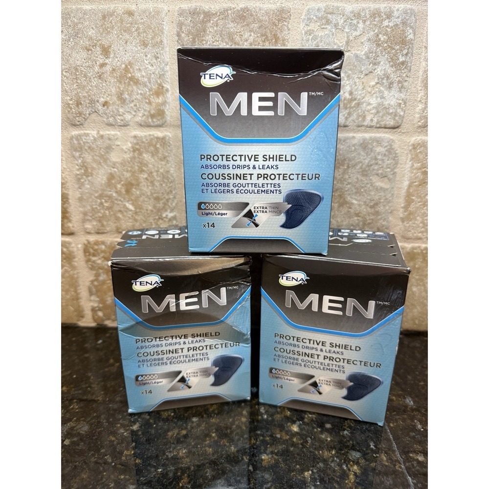 TENA Men Protective Shield Light Extra Thin (14‎ Pads Per Box) 3 BOXES Total NEW